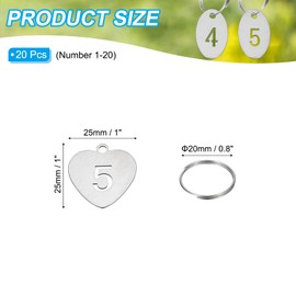 PATIKIL Number Key Tag, 25 mm Stainless Steel 1-20 Number ID Tags Keychain Hollowed Numbered Key Tags with Rings Identifiers Keys Label for Dormitory Keys House Lockers