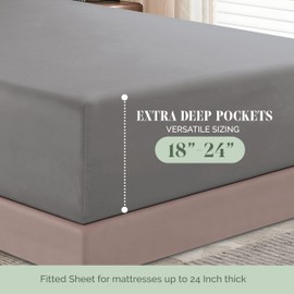 Elegant Comfort 1500 Premium Hotel Quality 18-24 Inches Deep - Extra Deep Pocket Single Fitted Sheet for High Mattress, Luxury and Softest, Smart Pocket - Wrinkle Free, Twin/Twin XL, Gray