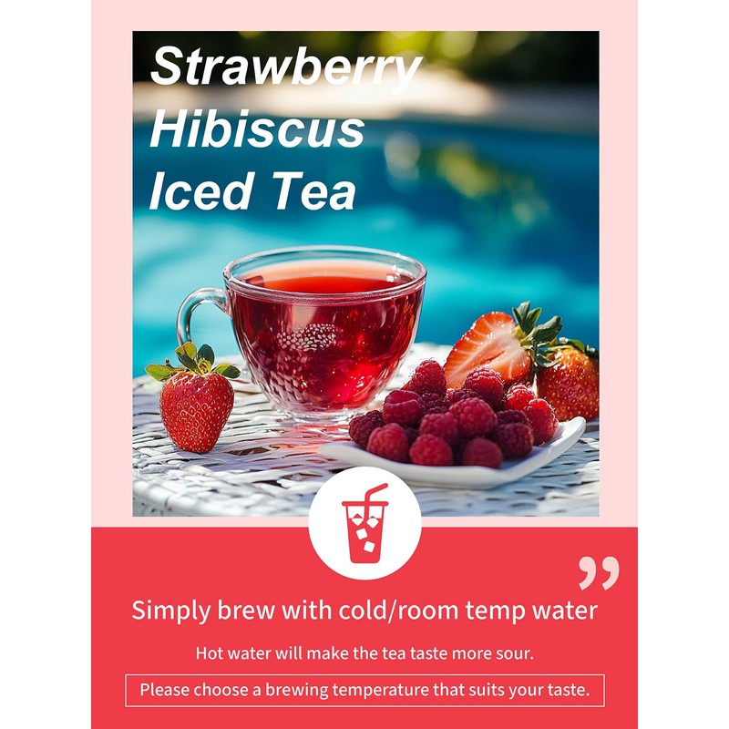 TeeLux Strawberry Hibiscus Iced Tea, Natural Hibiscus Tea with Stevia