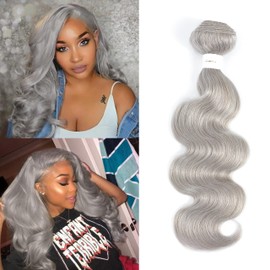 Body Wave Human Hair Bundles (12inch,1PC) Brazilian 100% Remy Human Hair Weave Extensions Grade 9A Grey Human Hair Bundles