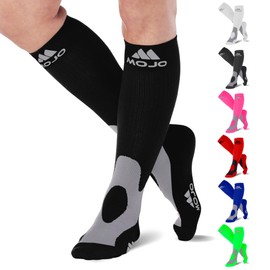 Mojo Coolmax Recovery & Performance Sports 20-30mmHg Compression Socks - Triathlete Compression Socks - Unisex (Black, Medium)