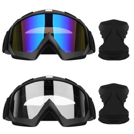 Lievermo Motorcycle Goggles Dirt Bike 2 Pack ATV Off-Road Riding Motocross Ski Goggles Windproof Glasses with Sun UV Protection Neck Gaiter Face Cover