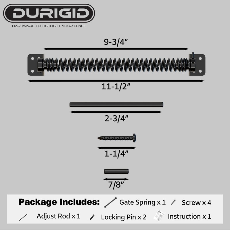 DURIGID 11-1/2" Black Self-Closing Gate Spring for Lighter Wood Vinyl