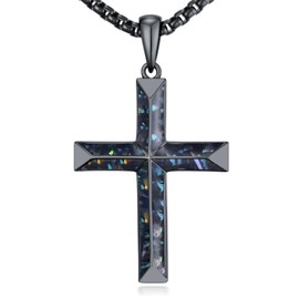 Swordgod Black Abalone shell Cross Necklace for Men Women S925 Sterling Silver Cool Cross Pendant Gothic Black Jewelry Anniversary Christmas Birthday Gifts for Him Boyfriend Her Girlfriend