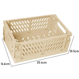 Frepea Pack of 2 Storage Baskets, Small Folding Boxes, Beige, Foldable, Sturdy Storage Box, Plastic Folding Basket for Kitchen/Children's Room/Office (Beige Yellow)