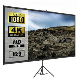 Portable Projection Screen with Single-Support Tripod Stand, Indoor and Outdoor Movie Screen, 100 "16:9 Mobile Home Theater Background Screen, 4K Display Washable Pleat-Free Polyester Screen
