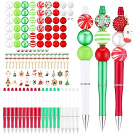 Gueevin 150 Pcs Christmas Beadable Pen for Kids Christmas Classroom Gifts Making Kit Beaded Ballpoint Pen Diamond Spacer Assorted Charms Lobster Clasps Pen for DIY Supplies Kids Birthday(Cute Style)