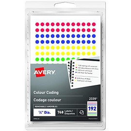 Avery Removable Colour Coding Labels, 1/4 Inch, Assorted Blue, Green, Red, Yellow Colour Dots, 768 Dots Per Pack, (2339)