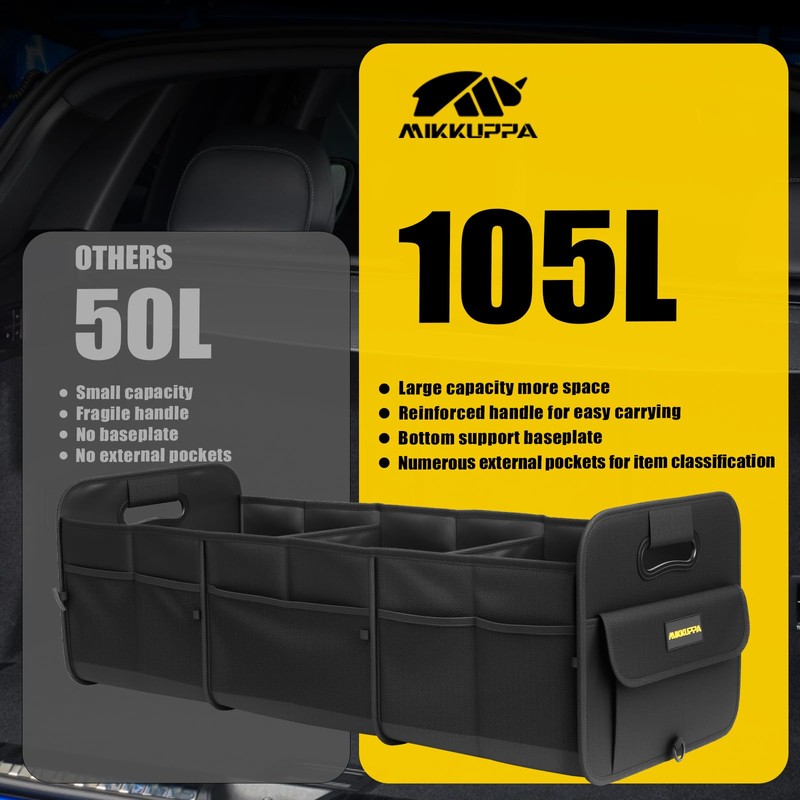 MIKKUPPA Car Trunk Organizer - 105L Collapsible Large Trunk Organizer