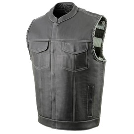 Milwaukee Leather MLM3507 Men's Old Glory Black Premium Leather Club Style Vest w/Grey Stitching Laced Armholes - 6X-Large