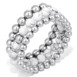 HOBT Mens Bracelet Bead Bracelets for Men Stretch Bracelets White Natural Stone Bracelets Set Mens Jewelry Beaded Bracelets for Men Gifts Christmas Birthday Valentine Anniversary