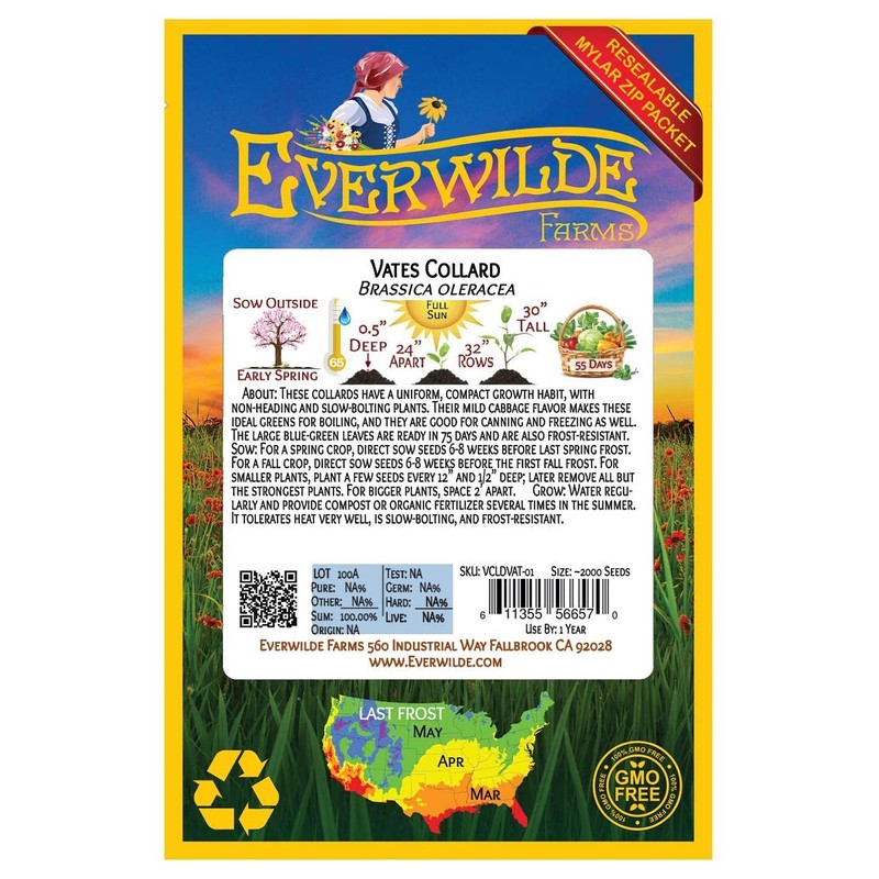 Everwilde Farms - 1000 Vates Collard Seeds - Gold Vault