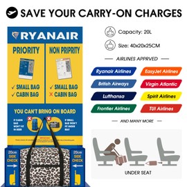 Wandf Cabin Hand Luggage Bag, Small Foldable Bag for Aeroplane Travel, 40 x 20 x 25 cm, Sports Bag, Hospital Bag, Weekender Bag