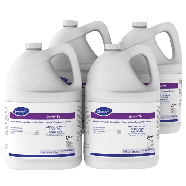 Oxivir Diversey 100898636 Tb One-Step Disinfectant Cleaner, Hospital Grade Accelerated Hydrogen Peroxide AHP Liquid, Ready-to-Use, 1-Gallon (Pack of 4)