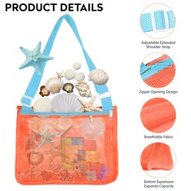 VOROLO Mesh Beach Bag for Holding Toys,Sand Towels Tote for Kids Seashell Collecting,Swimming Accessories for Boys and Girls