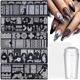 MOLILON Nail Stamp Set, Nail Press Molds, Lace Heart & Lace Flower Nail Stamping Plate MB00021