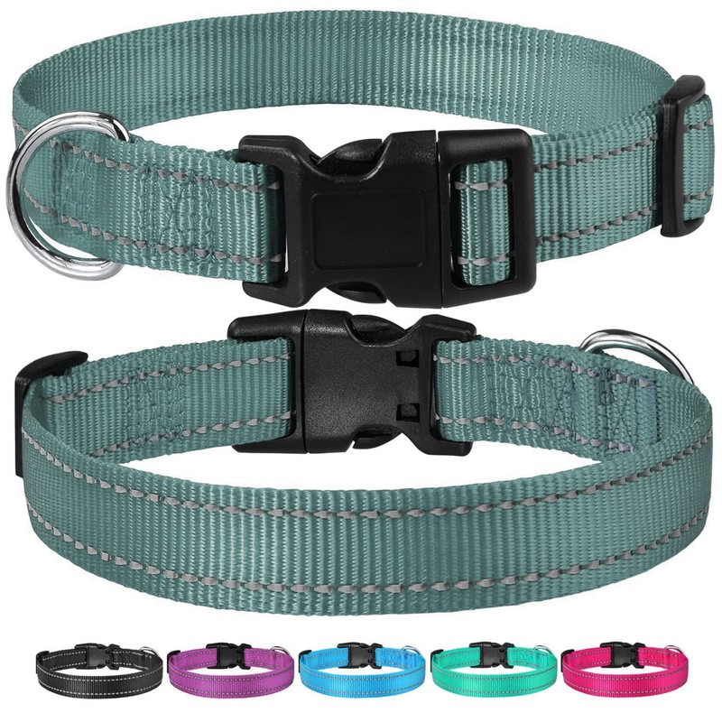 Reflective Dog Collar with Buckle Adjustable Safety Nylon Collars for