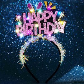 Uranian Light Up Happy Birthday Headbands Led Birthday Crown Sparkly Glowing Birthdays Party Favor Hair Accessories for Women