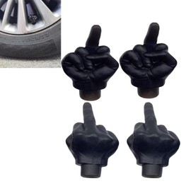 4 Pieces Middle Finger Universal Valve Stem Caps, Pencil Valve Stem Caps, Perfect Prank Tire Caps, Great for Prank Gifts Bachelor Party Dustproof Fits Cars, Trucks, Motorcycles, Bicycles (Black)