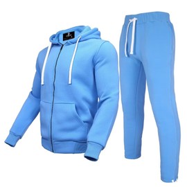 R RAMBLER 1985 Mens Tracksuit 2 pieces fashion warm Fleece Hooded Sweatsuit set for big and tall men jogger suit running sports outwear(sky blue,3XL)