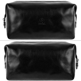 Time Resistance Leather Toiletry Bag Cosmetic Case Italian Classy Dopp Kit