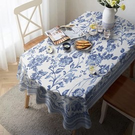 Virtumob Oval Tablecloth - 60 x 84 Inch Blue Floral Rustic Tablecloth Classic French Country Printed Table Cover for Farmhouse Decoration, Suitable for Home, Kitchen, Indoor and Outdoor Dining Table