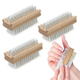 Lola Products "Classic" Hand & Nail Wood Brush, Heavy Duty 2 Sided Soft & Stiff Bristles, Cleans Hands, Fingernails, Feet & Toenails, 3 Pack