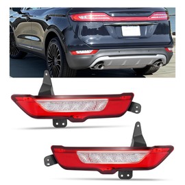 KUAFU LED Rear Bumper Reflector Side Marker Light Compatible with 2015-2019 Lincoln MKC Replace for EJ7Z15500B EJ7Z15500A FO2860108 FO2861108 Pair Rear Signal Warning Brake Stop Lamp Red/Clear Lens