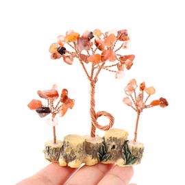 1PCS Red Agate Healing Crystal Tree Natural Gemstone Tree Handmade Wire Wrapped Resin Base Home Desk Living Room Feng Shui Mineral Specimen for Luck and Wealth