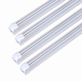 TRLIFE 8FT LED Shop Light Fixtures, 72W LED Tube Light 8FT 5000K Daylight White Dual Side T8 V-Shape Integrated 8 FT LED Lights(150W Fluorescent Light Equivalent), 8640Lm, Clear Cover(4 Pack)