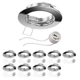 ledscom.de Fere Ceiling Mounting Frame Round Glossy Chrome GU10 / MR16 / GU5.3 / 50 mm with GU10 Socket Pack of 10