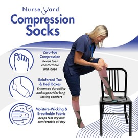 Nurse Yard Compression Socks for Nurses - Women & Men - 20-30mmHg Graduated Compression, Zero-Toe Compression, Breathable, For Medical Staff, Nursing, Athletic Support Such As Running, Cycling, Hiking