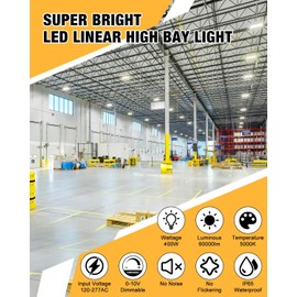 JC-LGL 400W LED Linear High Bay Light, 60000LM Linear High Bay Shop Light Commercial 120-277V, 5000K for Warehouse, Garage Factory, UL Listed, 5 Years Warranty