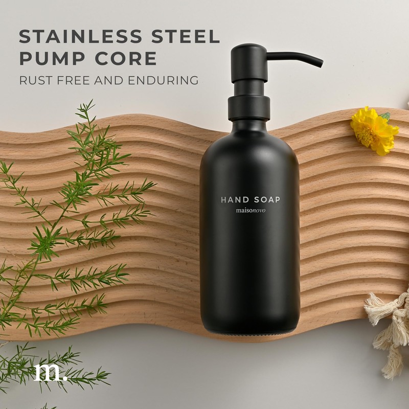 MaisoNovo Soap Dispenser 1-Piece Set | 16.9oz Black Bottles with