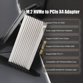 GLOTRENDS PA15 M.2 NVMe to PCIe 4.0 X4 Adapter for M.2 NVMe SSD, Extra Large Aluminum Heatsink, Regular and Low-Profile Bracket(Silver)