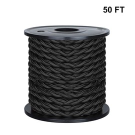 [UL Listed] 50ft Twisted Cloth Covered Wire, Carry360 Antique Industrial Electronic Wire, 18-Gauge 2-Conductor Vintage Style Fabric Lamp/Pendant Cloth Cord Cable (Black)