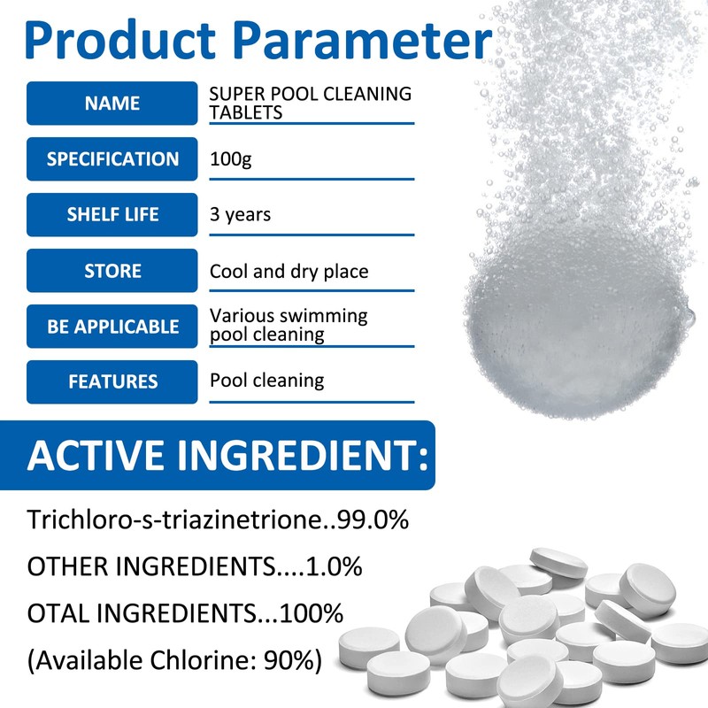 100PCS Chlorine Tablets for Swimming Pool and Spas, Slow-Dissolving Long-Lasting