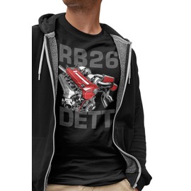 GTR Skyline R32 R33 R34 R35 Import Japanese Racing T-Shirt | Large - RB26 DETT Engine