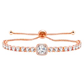 Oneress Elegant Adjustable Slider Bolo Bracelet White Cubic Zirconia Tennis Crystal Bracelets for Women YA4536 (White)