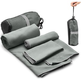 3 Pzas Toalla de Microfibra,Toalla Deportiva Súper Absorbente de Secado Rápido,Grande Toalla Suave,Ligera y Porátil,Toalla para Natación,Baño,Viajes,Deporte,Playa Alberca con 1 Blosa (Gris carbón）
