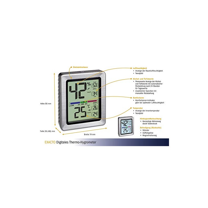 TFA Dostmann 30.5047.54 Exacto Digital Thermo-Hygrometer, Highly Accurate with Precision