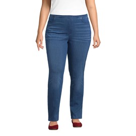 Lands' End Womens Starfish MR PO Knit Denim Straight Jeans Medium Sea Blue Petite X-Small