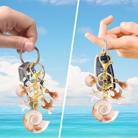 PLwelth Seashell Beach Keychain Gold Bag Charms for Tote Bags Cute Beach Accessories for Purse Backpack Handbags Car Keys Women Girls Summer Ocean Theme Gifts Starfish Conch Charm Keyring