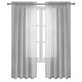 DWCN Grey Sheer Curtains, 84 Drop Rod Pocket Top Semi Transparent Light Filtering Net Curtains, Voile Curtains for Living Room and Bedroom, 52" Wide x 84" Drop, Set of 2 Panels