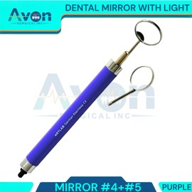 1 Piece - Dental Inspection Mouth Mirror Handle with LED Light Built-in, Mirror #4 + #5, Anti-Fog Removable Mirror Heads (Purple Handle)