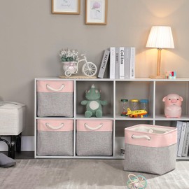 Mangata Storage Box (25 x 25 x 25 cm) Fabric Storage Basket, Box in Cube for Cupboard, Shelf, and Clothes (Grey/Pink, Pack of 3)