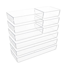 NEETBU Clear Plastic Drawer Organizer Set for Kitchen, Bathroom, Office, Cosmetics & Tools - Multifunctional Storage Trays with Adjustable Dividers, Space-Saving Transparent Design (Clear, 9 Pcs)