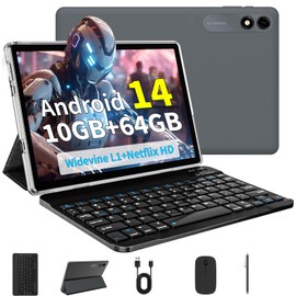Tablet Android 14 Tablet 10 inch Tablet, 5G WiFi Octa-Core,10GB RAM + 64GB ROM (TF 2TB),FHD,Dual Camera,6000mAh,Bluetooth 5.0, Widevine L1, Tablet with Keyboard and Mouse(aerolite ash+Keyboard Sets)