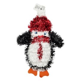 schone Christmas Tinsel Wall Plaque with Penguin – 33cm Holiday Decoration with Hanging Loop