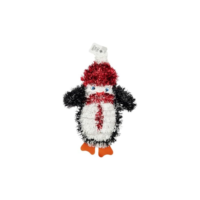 schone Christmas Tinsel Wall Plaque with Penguin – 33cm Holiday